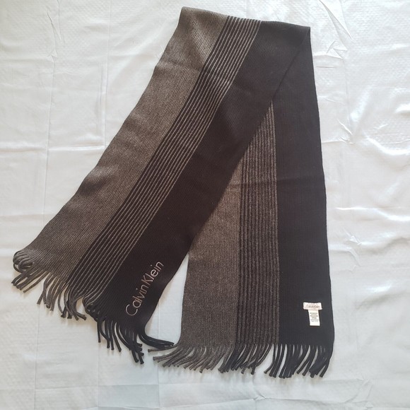 Calvin Klein Tri-Color Acrylic Scarf Black Grey Unisex - Picture 1 of 5